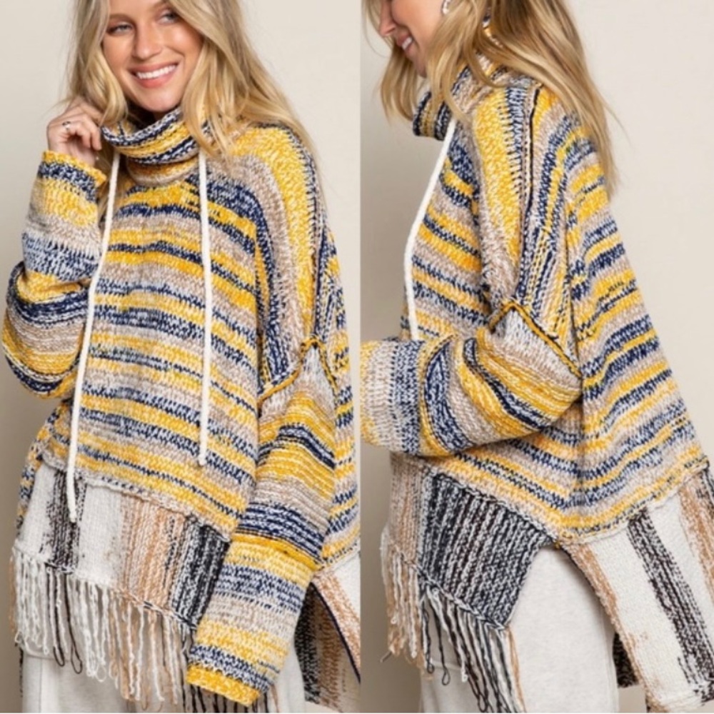 POL Multicolor Striped Cowl Neck Sweater